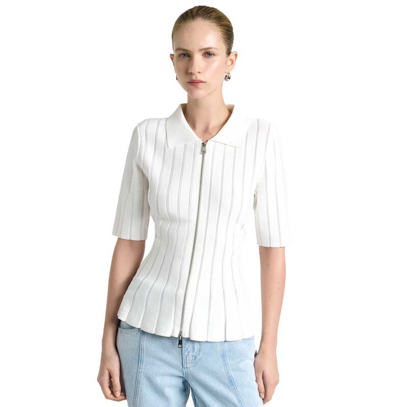 Cue Zipper Front Peplum Knit Top image number 0